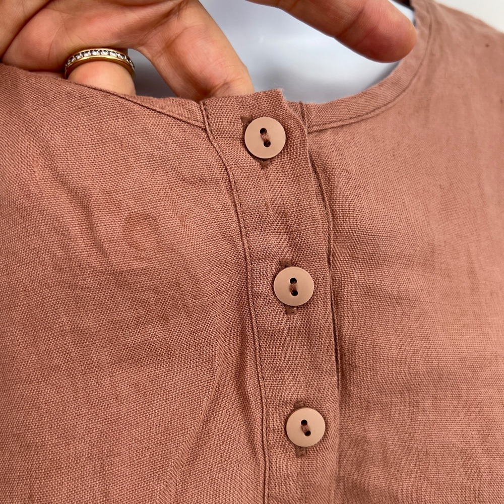 Parachute 100% Linen Henley House Shirt Dress Size L Clay Pinkish Brown Travel - Picture 5 of 9